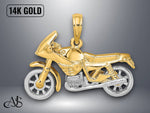 Load image into Gallery viewer, 14K Two-Tone Gold 3-D Moveable Motorcycle Charm with Necklace Chain Options