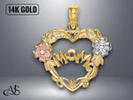 Load image into Gallery viewer, 14K Two-Tone Gold MOM Heart Flower Charm with Necklace Chain Options