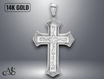 Load image into Gallery viewer, 14K Yellow White Gold 2-D Filigree Center Block Cross Charm with Necklace Chain Options