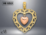 Load image into Gallery viewer, 14K Yellow and Rose Gold Polished Dangling Heart In Heart Charm with Necklace Chain Options