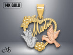 Load image into Gallery viewer, 14K Two-Tone Gold MADRE Heart Doves Charm with Necklace Chain Options
