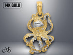 Load image into Gallery viewer, 14K Yellow Gold with White Rhodium Textured Octopus Charm with Necklace Chain Options