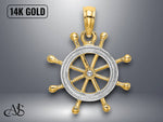 Load image into Gallery viewer, 14K Yellow Gold 2-D Ship Wheel Charm with Necklace Chain Options
