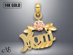 Load image into Gallery viewer, 14K Two-Tone Gold Textured Scroll Flower MOM Charm with Necklace Chain Options