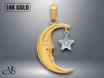 Load image into Gallery viewer, 14K Two-Tone Gold Half Moon Star Moveable Charm with Necklace Chain Options