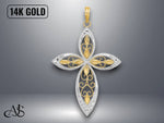 Load image into Gallery viewer, 14K Yellow Gold Beaded Filigree Cross Charm with Necklace Chain Options