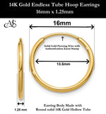 Load image into Gallery viewer, Gold Endless Hoop Earrings 10K and 14K - Extra-Small to Extra-Large Sizes Lightweight Thin 1.25mm