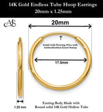 Load image into Gallery viewer, Gold Endless Hoop Earrings 10K and 14K - Extra-Small to Extra-Large Sizes Lightweight Thin 1.25mm