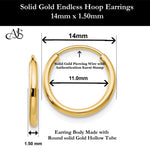 Load image into Gallery viewer, Gold Endless Hoop Earrings 10K and 14K - Extra-Small to Extra-Large Sizes Lightweight Thin 1.50mm