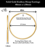 Load image into Gallery viewer, Gold Endless Hoop Earrings 10K and 14K - Extra-Small to Extra-Large Sizes Lightweight Thin 1.50mm