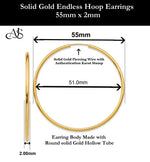 Load image into Gallery viewer, Gold Endless Hoop Earrings 10K and 14K - Extra-Small to Extra-Large Sizes Lightweight Thin 2mm