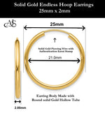 Load image into Gallery viewer, Gold Endless Hoop Earrings 10K and 14K - Extra-Small to Extra-Large Sizes Lightweight Thin 2mm