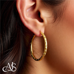 Load image into Gallery viewer, Gold Endless Hoop Earrings - Twisted Satin and Diamond-cut Texture - Lightweight Thin 2mm