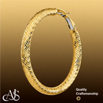 Load image into Gallery viewer, Gold Twist Diamond-cut Texture Omega Clip Backs Hoop Earrings - 14K Yellow and White Gold Lightweight Thin 3mm