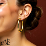 Load image into Gallery viewer, Gold Twist Diamond-cut Texture Omega Clip Backs Hoop Earrings - 14K Yellow and White Gold Lightweight Thin 4mm