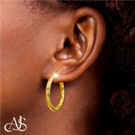 Load image into Gallery viewer, 14K Yellow and White Gold Twist Diamond-cut Texture Hoop Earrings - Lightweight Thin 4mm