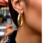 Load image into Gallery viewer, Gold Diamond-cut Texture Hoop Earrings - 10K, 14K Yellow Gold and 14K White Gold - Lightweight Thin 3mm