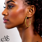 Load image into Gallery viewer, 10K and 14K Yellow White Gold Diamond-cut Texture Hoop Earrings - Lightweight Thin 2.75mm