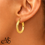 Load image into Gallery viewer, 10K and 14K Yellow White Gold Diamond-cut Texture Hoop Earrings - Lightweight Thin 2.75mm