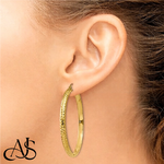 Load image into Gallery viewer, 10K and 14K Yellow White Gold Diamond-cut Texture Hoop Earrings - Lightweight Thin 3.5mm