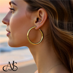 Load image into Gallery viewer, 10K Yellow Gold and 14K Yellow White Gold Omega Clip Back Hoop Earrings - Lightweight Thin 4mm