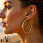 Load image into Gallery viewer, 10K and 14K Yellow Gold Diamond-cut Texture Hoop Earrings - Lightweight Thin 4mm