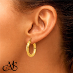 Load image into Gallery viewer, 10K and 14K Yellow Gold Diamond-cut Texture Hoop Earrings - Lightweight Thin 4mm
