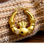 Load image into Gallery viewer, 10K Yellow Gold Claddagh Hoop Earrings