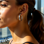 Load image into Gallery viewer, Gold Half Round Omage Backs Hoop Earrings - 10K and 14K Yellow or White Gold - Lightweight Thin 5mm