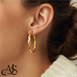 Load image into Gallery viewer, Gold Twisted Hoop Earrings - 14K Yellow and White Gold - Lightweight Thin 4mm