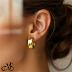 Load image into Gallery viewer, Gold Half Round Omage Backs Hoop Earrings - 10K and 14K Yellow or White Gold - Lightweight Thin 7.75mm