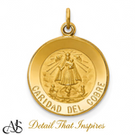 Load image into Gallery viewer, Caridad del Cobre Engravable Round Medal Pendants in 14K Yellow Gold Satin Finished with Necklace Chain Options