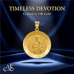 Load image into Gallery viewer, Queen of the Holy Scapular Round Medal Pendants in 14K Yellow Gold Satin Finished with Necklace Chain Options