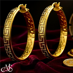 Load image into Gallery viewer, 14K Yellow Gold Greek Key Hoop Earrings - Lightweight Thin 4mm Width