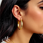 Load image into Gallery viewer, 14K Yellow Gold Greek Key Hoop Earrings - Lightweight Thin 4mm Width