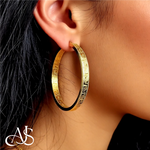 Load image into Gallery viewer, 14K Yellow Gold Textured Greek Key Hoop Earrings - Lightweight Thin 4mm Width