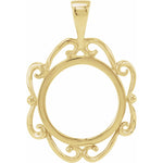 Load image into Gallery viewer, Coin Frame Bezel Tab Back Setting Pendant Mounting in 14K Yellow White Gold and Sterling Silver - 13x1 mm Coin Size