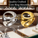 Load image into Gallery viewer, Coin Frame Bezel Ring Mounting in 10K/14K/18K Yellow Gold and Sterling Silver with 17.9mm, 16.5mm and 13.9mm Coin Size