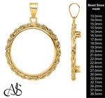 Load image into Gallery viewer, 14K Yellow Gold Coin Bezel Pendant - 2mm Polished Rope Edge Prong Setting for 13mm-39.5mm Coins - Fine Jewelry Holder Necklace Charm