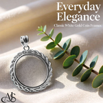 Load image into Gallery viewer, 14K White Gold Coin Bezel Pendant - 2mm Polished Rope Edge Prong Setting for 14mm-22mm Coins