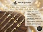 Load image into Gallery viewer, 18K Yellow Solid Gold Light Round Cable Bracelets 1.4 - 3.3mm Widths