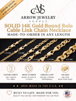 Load image into Gallery viewer, Solid 14K Yellow Gold Semi-Solid Round Rolo Link Chain Necklace - Custom Length