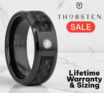 Load image into Gallery viewer, Mens Black Ceramic Black Carbon Fiber Inlay Diamond Wedding Ring - Domed Comfort Fit - 8mm Wide - Style name: ANGUS
