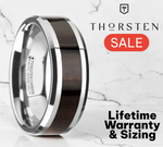 Load image into Gallery viewer, Mens Tungsten Carbide Ebony Wood Inlaid Wedding Ring - Beveled Comfort Fit - 8mm Wide - Style name: ARCANE