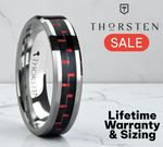 Load image into Gallery viewer, Mens Tungsten Carbide Black & Red Carbon Fiber Inlaid Wedding Ring - Beveled Comfort Fit - 6mm 8mm Wide - Style name: AURELIUS
