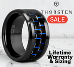 Load image into Gallery viewer, Mens Black Ceramic Blue & Black Carbon Fiber Inlay Wedding Ring - Beveled Comfort Fit - 4mm 6mm 8mm 10mm Wide - Style name: AVITUS