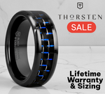 Load image into Gallery viewer, Mens Black Ceramic Blue & Black Carbon Fiber Inlay Wedding Ring - Beveled Comfort Fit - 4mm 6mm 8mm 10mm Wide - Style name: AVITUS