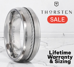 Load image into Gallery viewer, Mens Titanium Steel Cable Inlaid Brushed Center Wedding Ring - Polished Beveled Comfort Fit - 8mm Wide - Style name: ALBERT