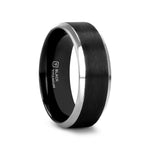 Load image into Gallery viewer, Mens Titanium Brushed Black Center Wedding Ring - Polished Beveled Edges Comfort Fit - 6mm 8mm Wide - Style name: ATNOS - Ring Size 4