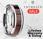 Load image into Gallery viewer, Mens Tungsten Carbide Red Wood Inlaid Wedding Ring - Beveled Comfort Fit - 8mm Wide - Style name: AUBURN